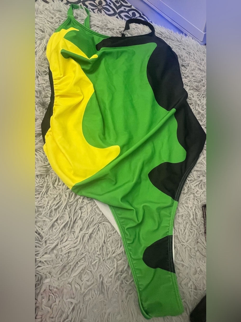 Women's Green & Yellow One Piece Swimsuit with Black Accents